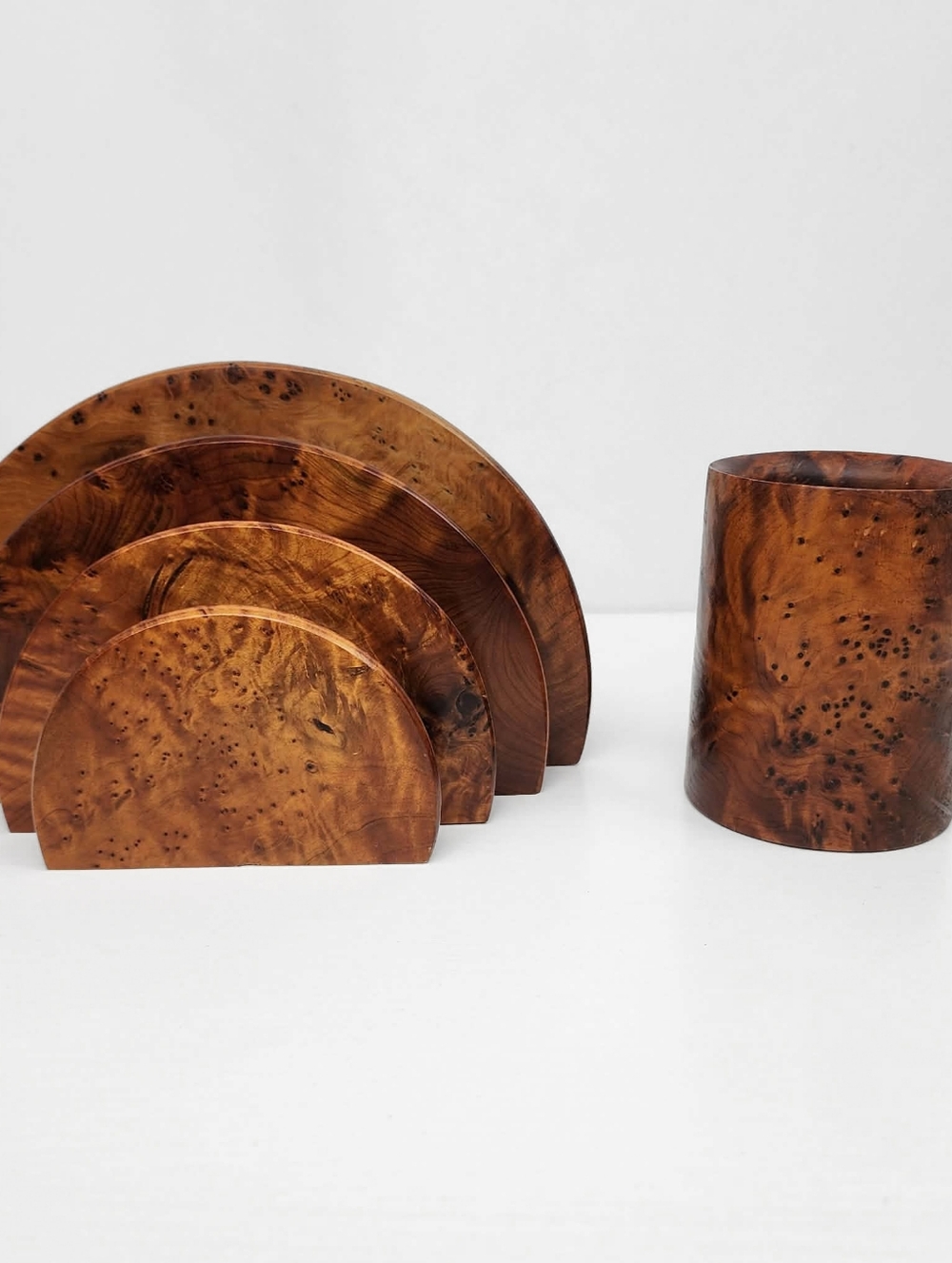 Burl Wood Letter Holder / Bookend with Pencil Holder Cup Desk Accessories